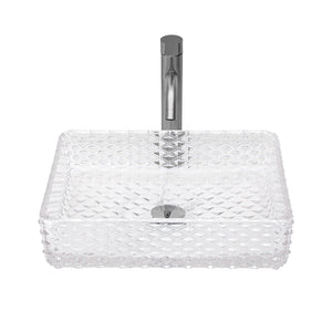 Rectangle Vessel Sink With Diamond Texture With Pop Up Drain (No Faucet) - White
