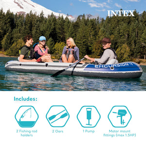Intex Excursion Inflatable Rafting Fishing 4 Person Boat w/ Oars & Pump (3 Pack)