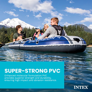 Intex Excursion 4 Person Inflatable Rafting and Fishing Boat Set with 2 Oars