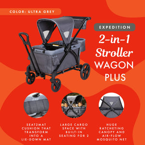 Baby Trend Expedition 2 in 1 Push or Pull Stroller Wagon Plus w/ Canopy, Grey - TRAPSKI