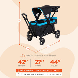 Baby Trend Expedition 2 in 1 Push or Pull Stroller Wagon Plus w/ Canopy, Blue