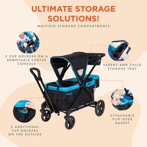 Baby Trend Expedition 2 in 1 Push or Pull Stroller Wagon Plus w/ Canopy, Blue