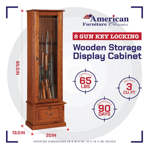 American Furniture Classics 8 Gun Key Locking Wooden Storage Display Cabinet