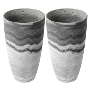 Algreen Acerra 12 x 20 Inch Curved Patio Vase Garden Planter, Marble (2 Pack)