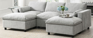 Modular Sectional With Storage Pockets, 5 Seat U Shaped Couch Set With Pillows, Free Combination Modern Cloud Sofa With 2 Movable Ottoman