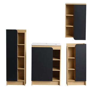 4 Piece Bathroom Vanity Set With Sink, Vanity Combo With Storage Cabinets - Black / Light Oak / White