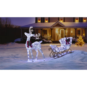 NOMA Reindeer and Sleigh Christmas Display Pre-Lit LED Outdoor Lawn Decoration - TRAPSKI