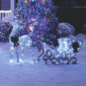 NOMA Reindeer and Sleigh Christmas Display Pre-Lit LED Outdoor Lawn Decoration - TRAPSKI