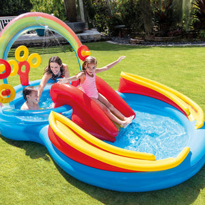 Intex 9.75 x 6.3 Foot Rainbow Slide Inflatable Pool and Water Slide Ring Center