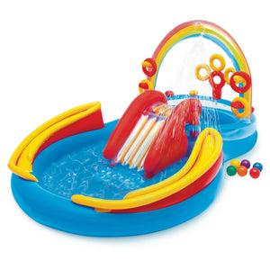 Intex 9.75 x 6.3 Foot Rainbow Slide Inflatable Pool and Water Slide Ring Center