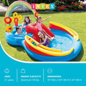 Intex 9.75 x 6.3 Foot Rainbow Slide Inflatable Pool and Water Slide Ring Center