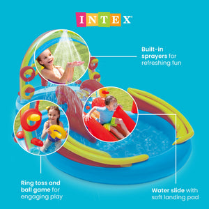 Intex 9.75 x 6.3 Foot Rainbow Slide Inflatable Pool and Water Slide Ring Center