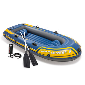 Intex 68370EP Challenger 3 Inflatable Raft Boat Set With Pump And Oars, Blue