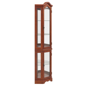 Corner Curio Cabinet With Lights, Adjustable Shelves, Mirrored Back - Walnut