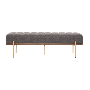Thorian Luxury Upholstered Ottoman Bench with Channel Tufting and Metal Base