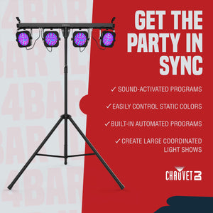 CHAUVET 4 BAR 4BAR DMX LED Stage Wash Light System w/ Case, Foot Switch & Tripod