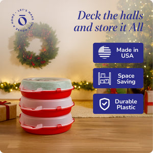 Homz 24 Inch Seasonal Holiday Christmas Plastic Wreath Storage Box, Red Set of 3