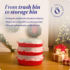 Homz 24 Inch Seasonal Holiday Christmas Plastic Wreath Storage Box, Red Set of 3