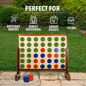 YardGames Giant Tumbling Timbers Wood Stacking Game Bundle with 4 in a Row Game