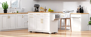 K&K 59.3" Kitchen Island with Storage & Rolling Cart