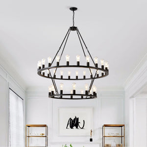 52 Inch Black Wagon Wheel Chandelier, 36-Lights