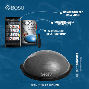 BOSU BT Pro Exercise Ball, Balance Fitness Inflatable Home Gym Equipment, Grey