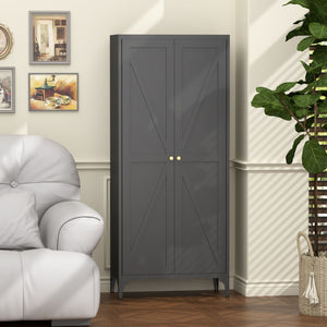 Adjustable 2 Door Kitchen Pantry Cabinet With Striped Design