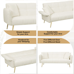 Convertible Double Futon Sofa Bed With Folding Armrests For Living Rooms
