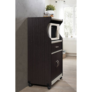 Hodedah Wheeled Microwave Island Cart w/ Drawer and Cabinet Storage, Choco Grey