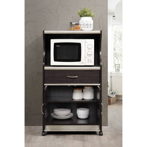Hodedah Wheeled Microwave Island Cart w/ Drawer and Cabinet Storage, Choco Grey