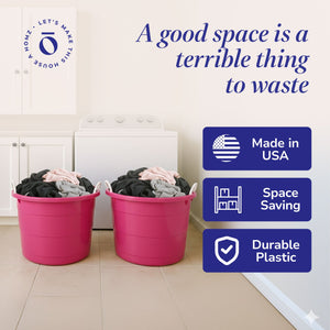 Homz Plastic 18 Gal Utility Bucket Tub w/ Rope Handle, Pink (2 Pack)