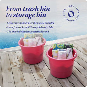 Homz Plastic 18 Gal Utility Bucket Tub w/ Rope Handle, Pink (2 Pack)