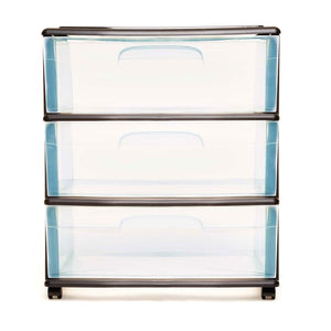 Homz Tall Solid Plastic 3 Drawer Medium Storage Cart with Caster Wheels, Black