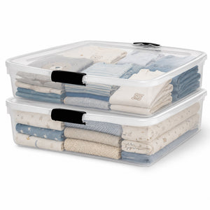 Homz 56 Qt Full/Queen Underbed Clear Plastic Latching Storage Container, 2 Pack