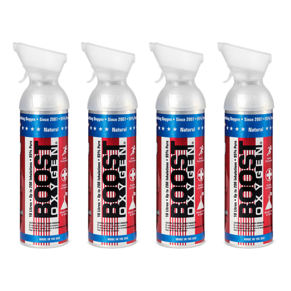 4 Pack 10L Boost Oxygen Stars and Stripes Pure Canned Oxygen Canister, Natural