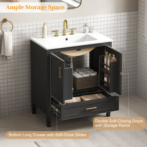Elegant Fluted Bathroom Vanity With Sink, Soft Close Doors & Drawer