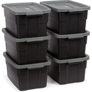Rubbermaid Roughneck Tote 3 Gallon Storage Container, Black/Cool Gray (6 Pack)