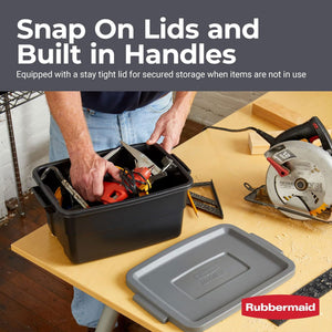 Rubbermaid Roughneck Tote 3 Gallon Storage Container, Black/Cool Gray (6 Pack)