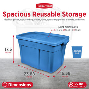 Rubbermaid Roughneck Tote 18 Gallon Storage Container, Heritage Blue (6 Pack)