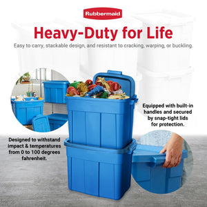 Rubbermaid Roughneck Tote 18 Gallon Storage Container, Heritage Blue (6 Pack)