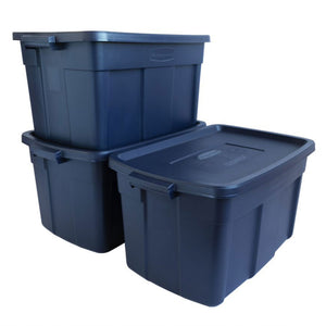Rubbermaid Roughneck 31 Gallon Storage Box Tote, Dark Indigo Metallic (3 Pack) - TRAPSKI