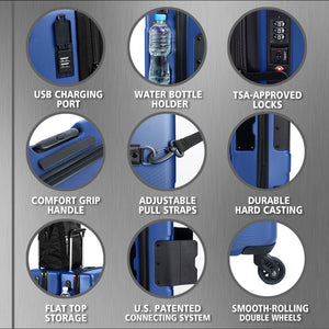 TACH V3.1 Connectable Hard Shell Carry On Spinner Suitcase Luggage, Midnight Blue