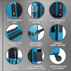 TACH V3.1 Connectable Hard Shell Carry On Spinner Suitcase Luggage Bag, Sky Blue