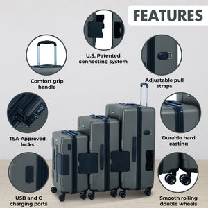 TACH V3.1 Connectable Hardside Luggage Set, 3 Piece Set, Gray