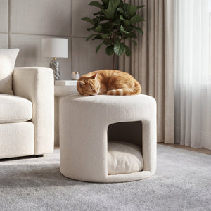 Beige Pet-Friendly Ottoman with Removable Pet Cushion and Hidden Nook