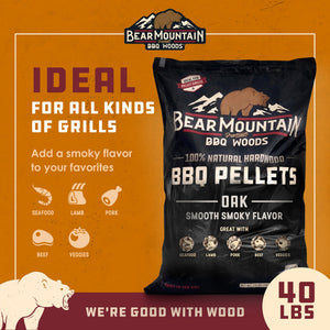 Bear Mountain BBQ All Natural Hardwood Oak BBQ Smoker Pellets, 20 lbs (3 Pack)