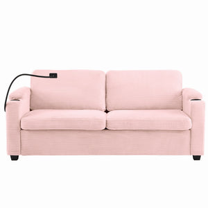 Sleeper Sofa Loveseat Sofa With Full Size Mattress, 2 USB Ports, 2 Cup Holders, 2 Side Pockets And Phone Holder