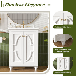 Bathroom Vanity With Ornate Elliptical Motif, Soft Close Hinges