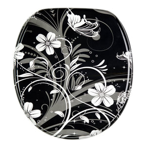Sanilo 111 Round Soft Close Molded Wooden Toilet Seat, White Flower (Damaged)