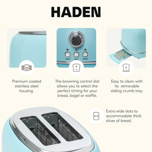 Haden Heritage 2 Slice Wide Slot Stainless Steel Toaster, Turquoise & Chrome